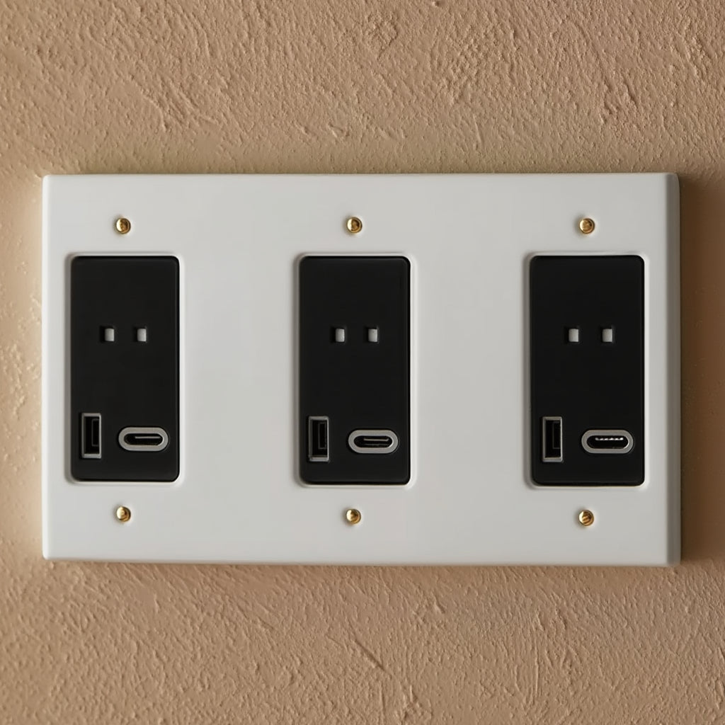 Atelier Socket + USB Plate, Triple