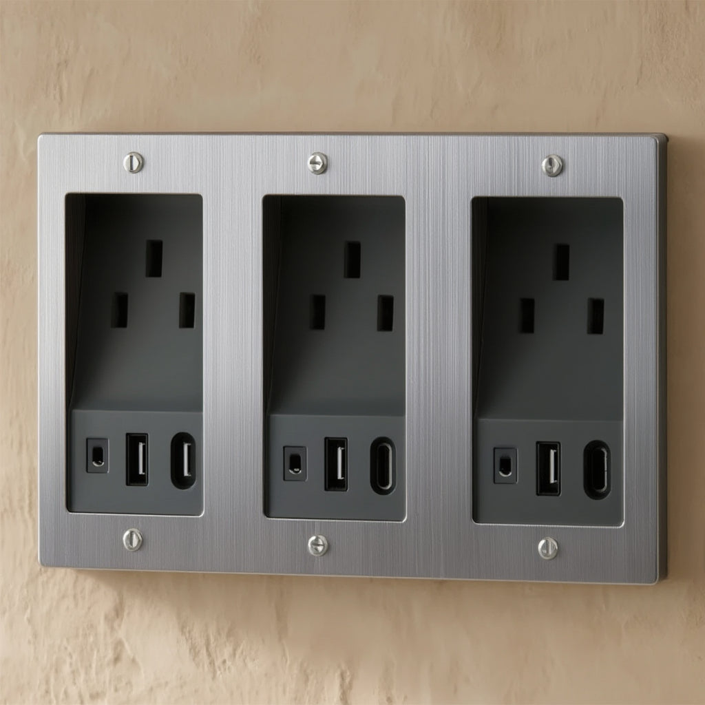 Atelier Socket + USB Plate, Triple