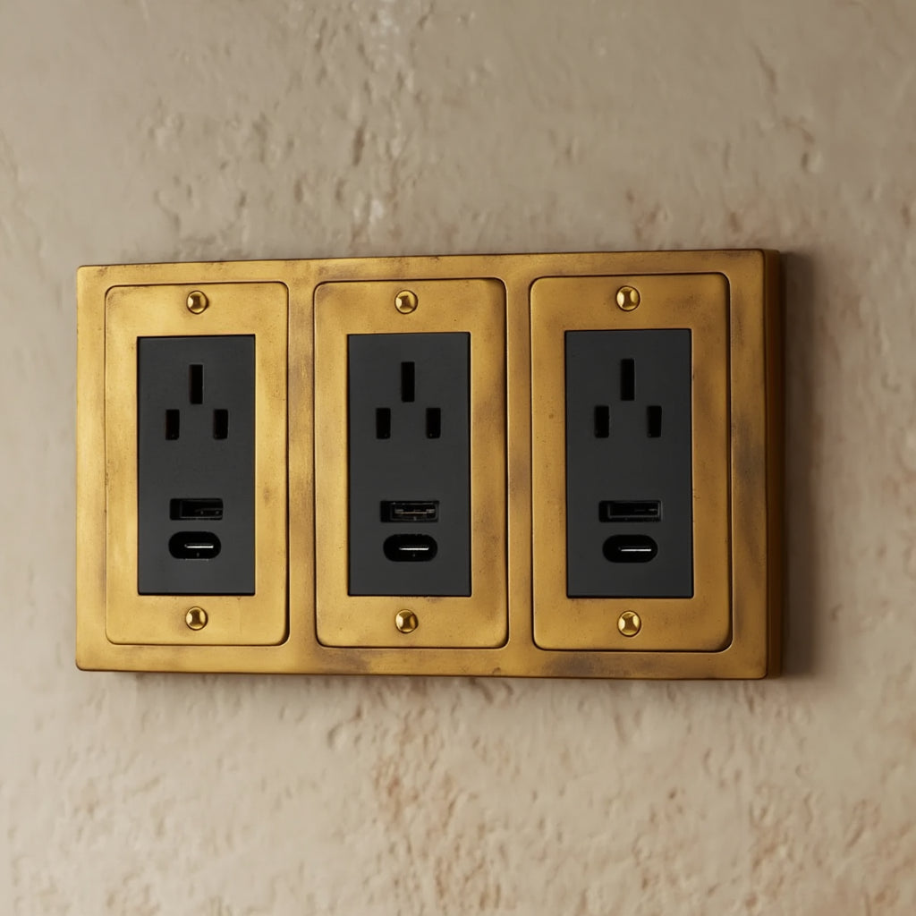 Atelier Socket + USB Plate, Triple
